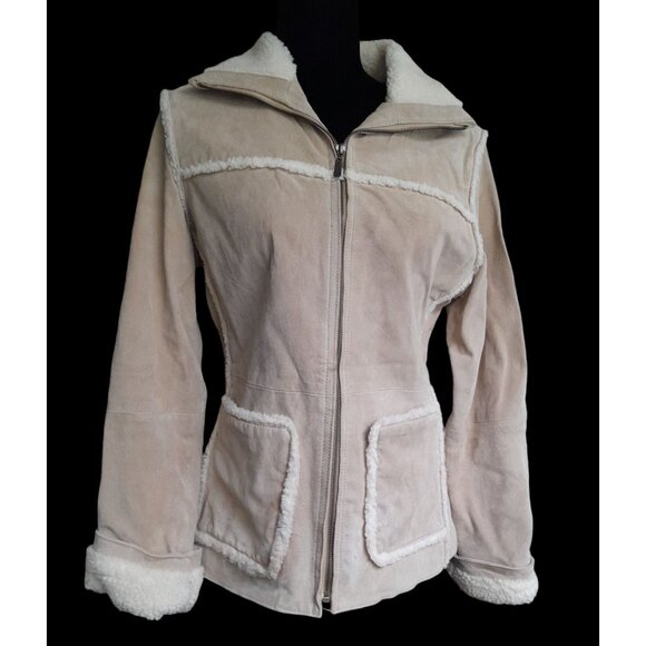 Vtg Womens Boho Western Suede Sherpa Clean Girl Quiet Luxury Sz Small Zip Jacket - Picture 2 of 16